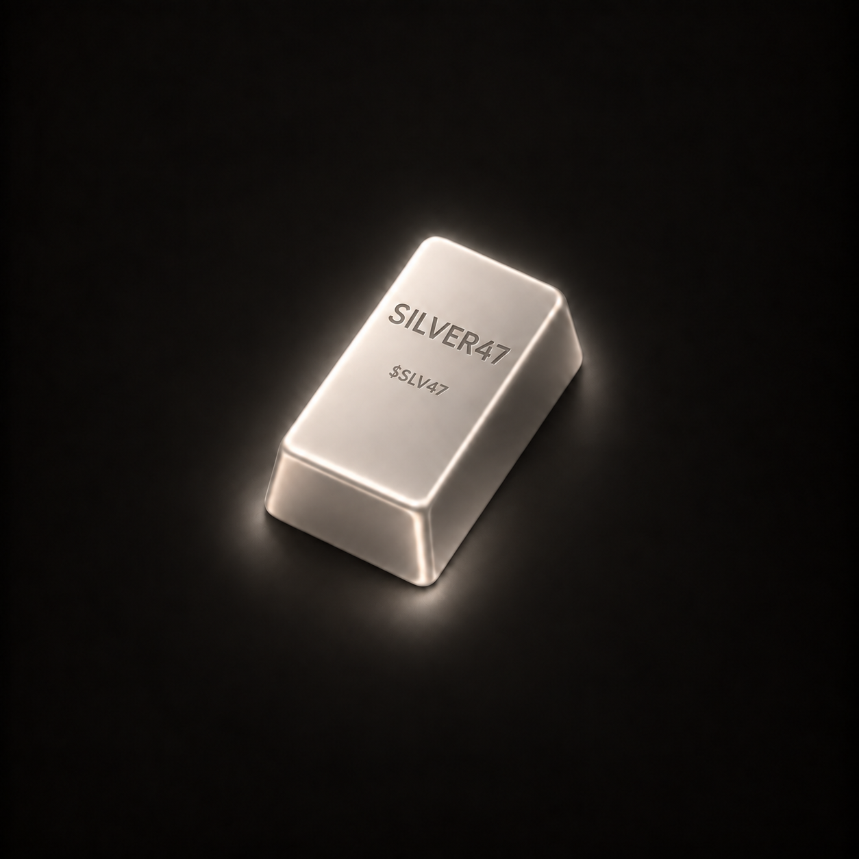 A glowing Silver47 bar engraved with SILVER47 and $SLV47 on a dark background